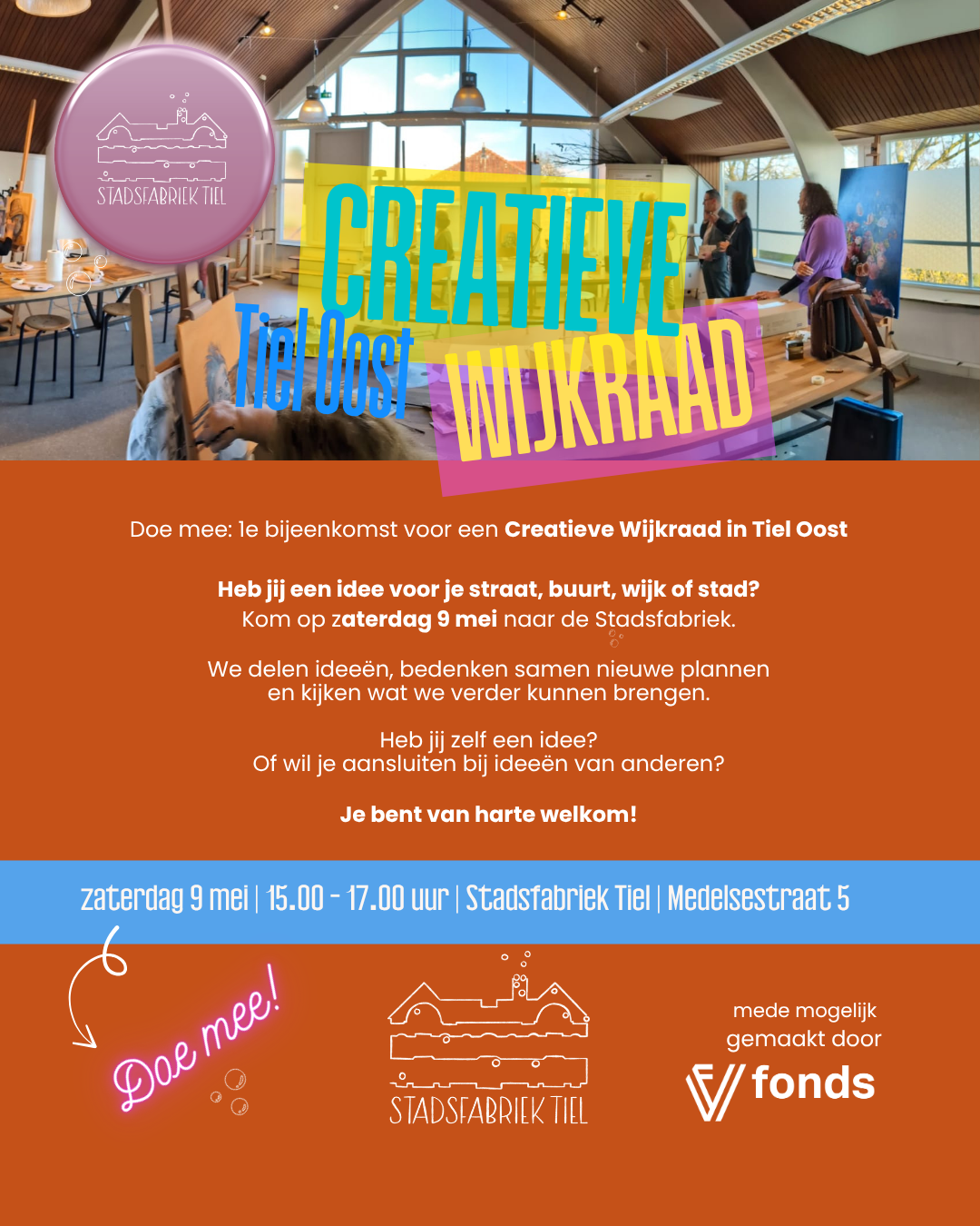 A5 Flyer Creatieve wijkraad 9 mei 2026 voorzijde